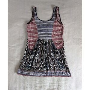 Angie Mini Tank Dress Sz L Sleeveless Pockets Mixed Print Boho Festival Hippie‎